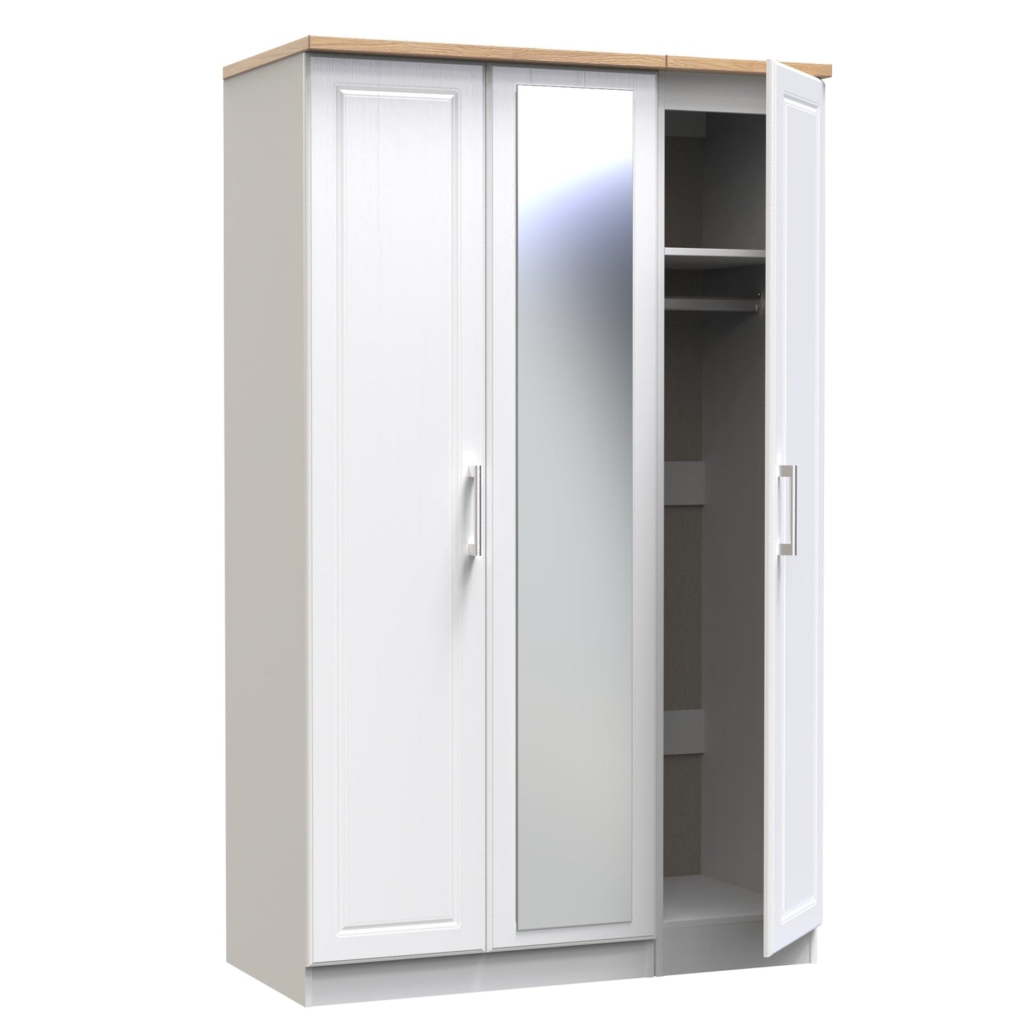 Kent Tall Mirror Wardrobe White & Oak 1 Shelf 182cm