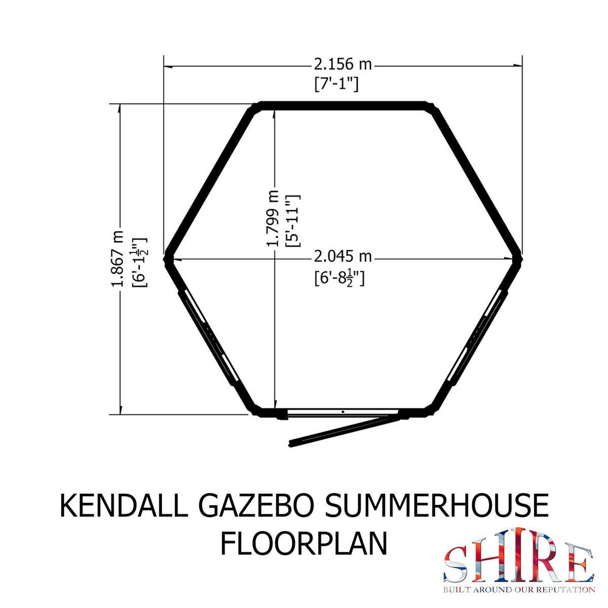 Shire Kendall 6' 10" x 7' 10" Hexagonal Hip Summerhouse - Premium Dip Treated Tongue & Groove