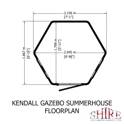 Shire Kendall 6' 10" x 7' 10" Hexagonal Hip Summerhouse - Premium Dip Treated Tongue & Groove