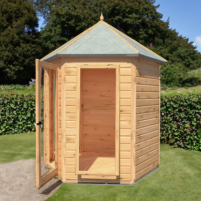 Shire Kendall 6' 10" x 7' 10" Hexagonal Hip Summerhouse - Premium Dip Treated Tongue & Groove