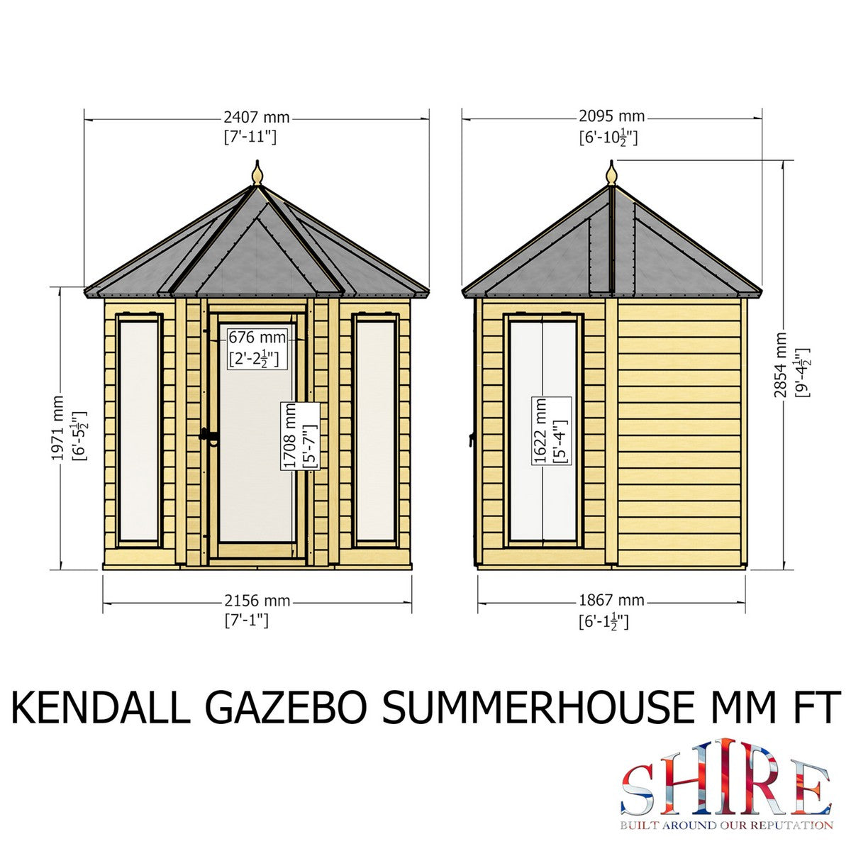 Shire Kendall 6' 10" x 7' 10" Hexagonal Hip Summerhouse - Premium Dip Treated Tongue & Groove