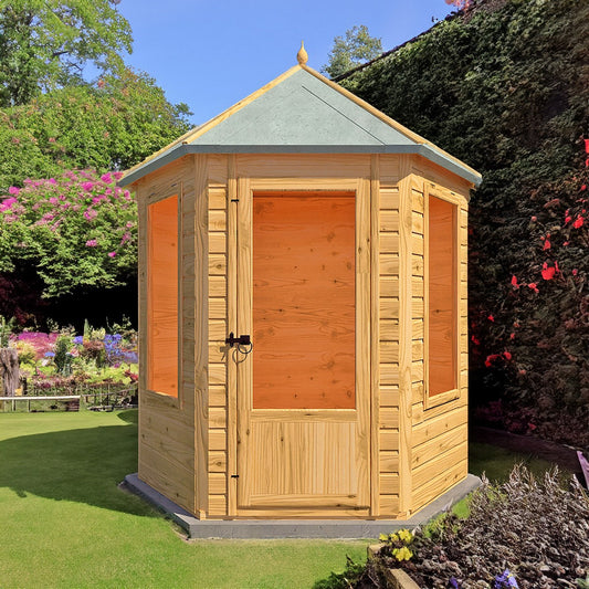 Shire Keswick 6' 10" x 7' 10" Hexagonal Hip Summerhouse - Premium Dip Treated Shiplap