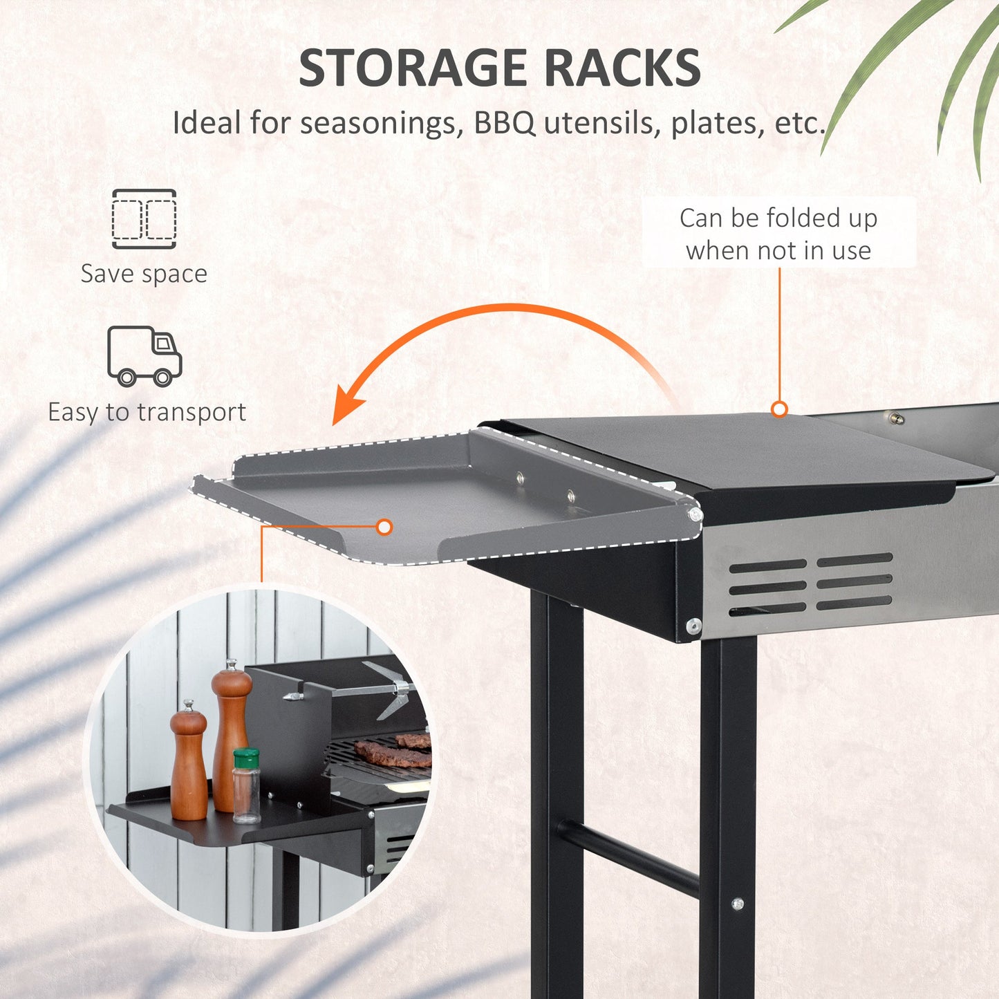 BBQ Rotisserie Grill Roaster Charcoal Spit Roasting Machine for Chicken Turkey with 3-Level Grill Grate and Foldable Side Shelves