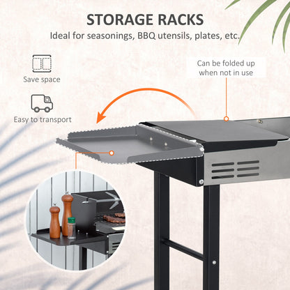 BBQ Rotisserie Grill Roaster Charcoal Spit Roasting Machine for Chicken Turkey with 3-Level Grill Grate and Foldable Side Shelves