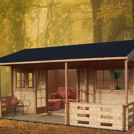 Shire Shire Kingswood 17' 8" x 19' 4" Reverse Apex Log Cabin - Premium 70mm Cladding Tongue & Groove