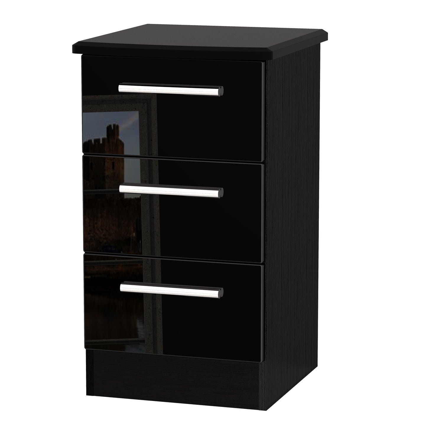 Knightsbridge Bedside Table Black 3 Drawers 70cm
