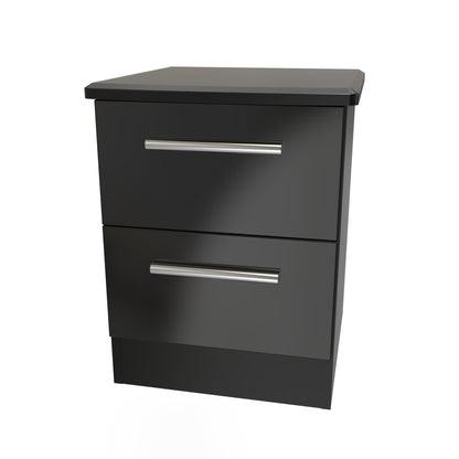 Knightsbridge Bedside Table Black 2 Drawers 51cm