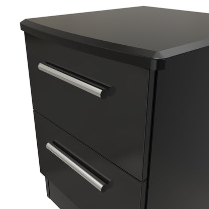 Knightsbridge Bedside Table Black 2 Drawers 51cm