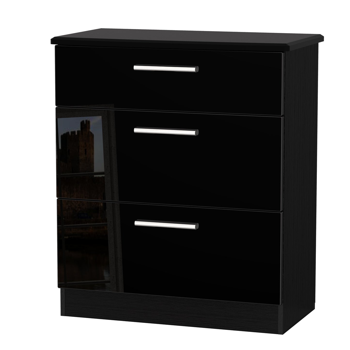 Knightsbridge Chest of Drawers Black 3 Drawers 89cm
