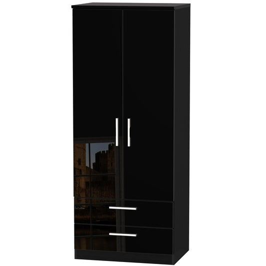 Knightsbridge Tall Wardrobe Black 2 Doors 2 Drawers 182cm