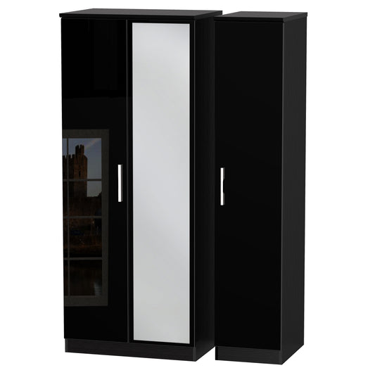 Knightsbridge Tall Mirror Wardrobe Black 1 Shelf 182cm