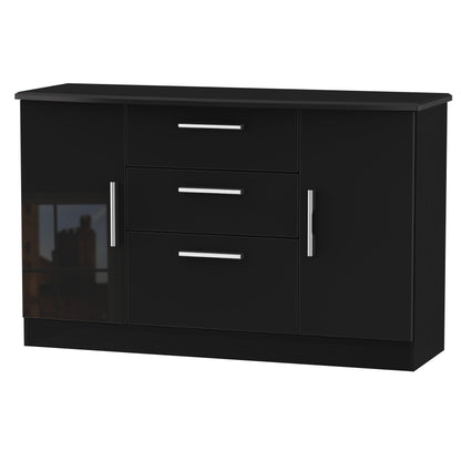 Knightsbridge Large Sideboard Black 2 Doors 2 Shelves 3 Drawers 128cm