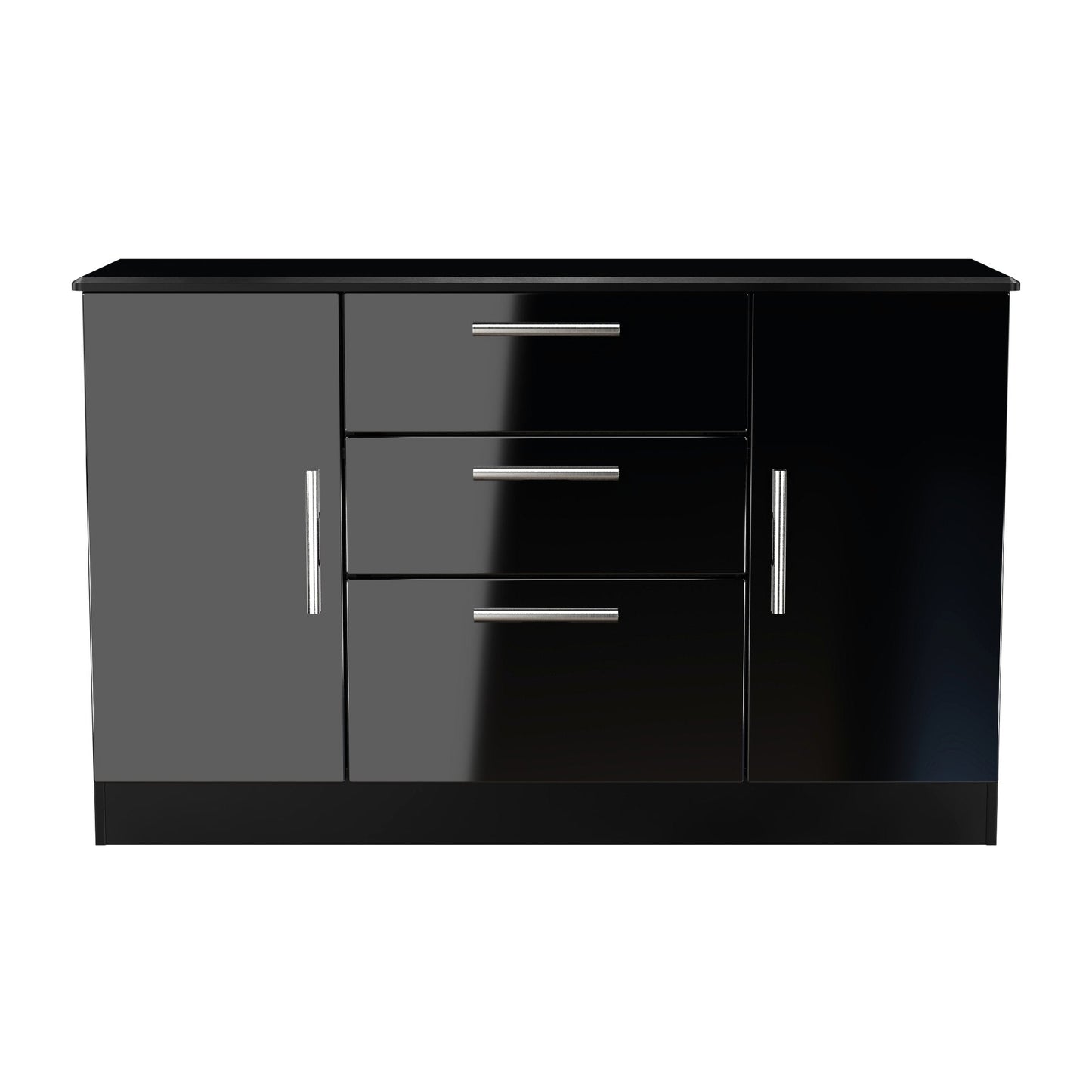 Knightsbridge Large Sideboard Black 2 Doors 2 Shelves 3 Drawers 128cm