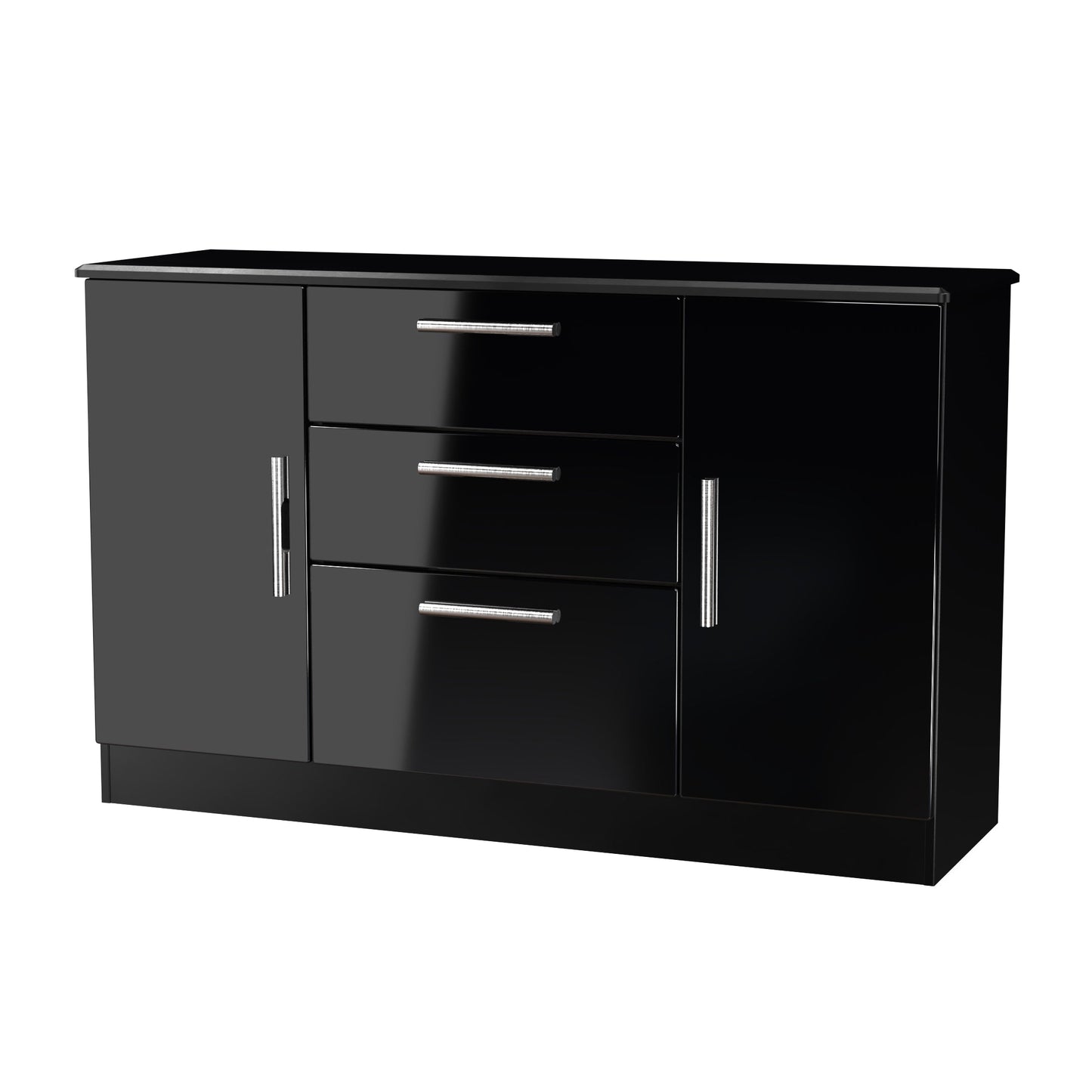 Knightsbridge Large Sideboard Black 2 Doors 2 Shelves 3 Drawers 128cm