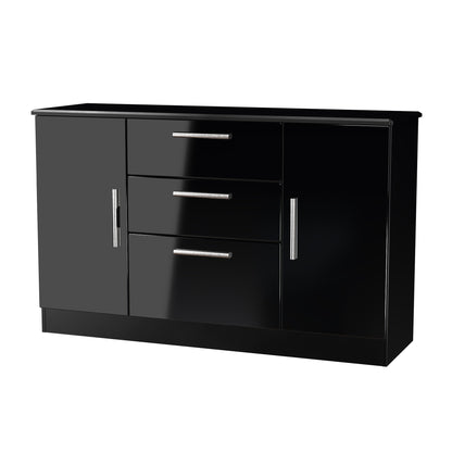 Knightsbridge Large Sideboard Black 2 Doors 2 Shelves 3 Drawers 128cm