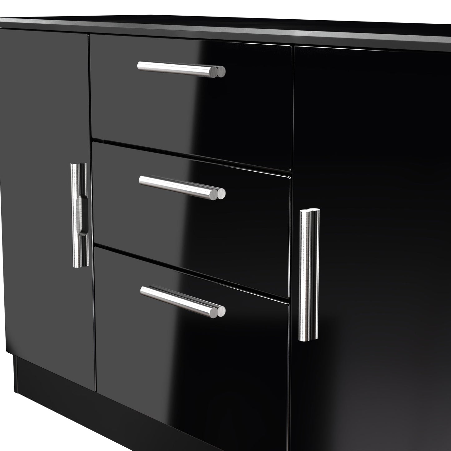 Knightsbridge Large Sideboard Black 2 Doors 2 Shelves 3 Drawers 128cm