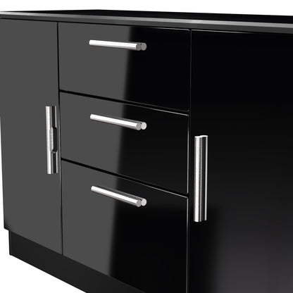 Knightsbridge Large Sideboard Black 2 Doors 2 Shelves 3 Drawers 128cm