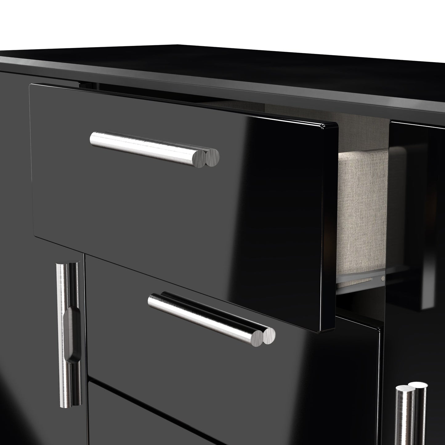 Knightsbridge Large Sideboard Black 2 Doors 2 Shelves 3 Drawers 128cm