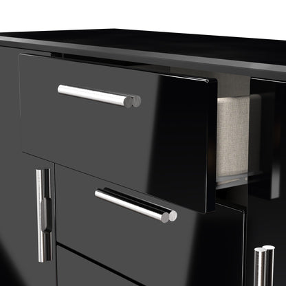 Knightsbridge Large Sideboard Black 2 Doors 2 Shelves 3 Drawers 128cm