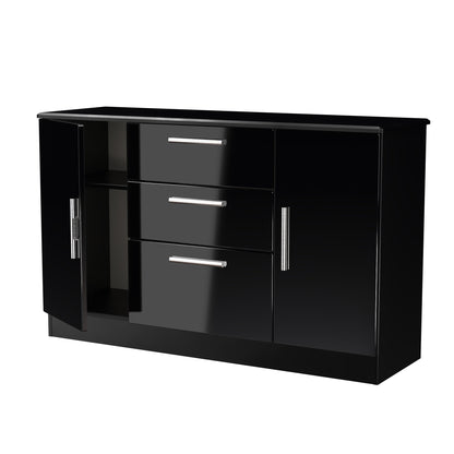 Knightsbridge Large Sideboard Black 2 Doors 2 Shelves 3 Drawers 128cm