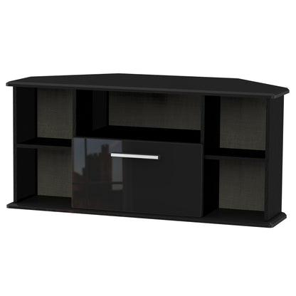 Knightsbridge Corner Corner TV Unit Black 5 Shelves 1 Drawer 112cm