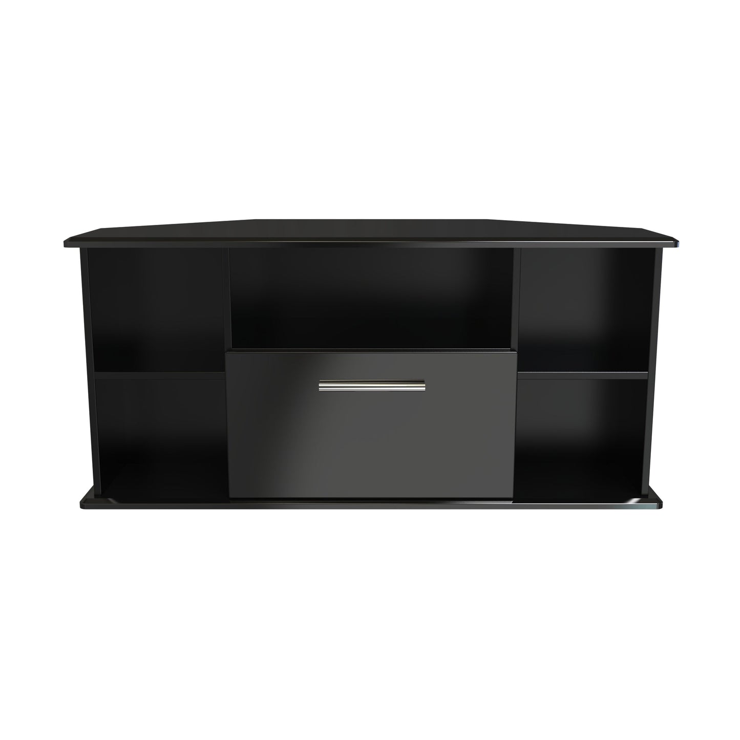 Knightsbridge Corner Corner TV Unit Black 5 Shelves 1 Drawer 112cm
