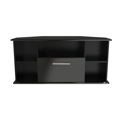 Knightsbridge Corner Corner TV Unit Black 5 Shelves 1 Drawer 112cm