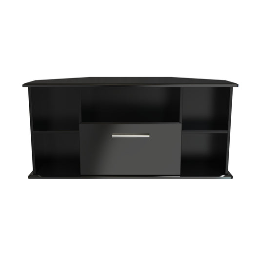 Knightsbridge Corner Corner TV Unit Black 5 Shelves 1 Drawer 112cm