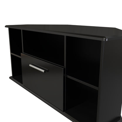 Knightsbridge Corner Corner TV Unit Black 5 Shelves 1 Drawer 112cm