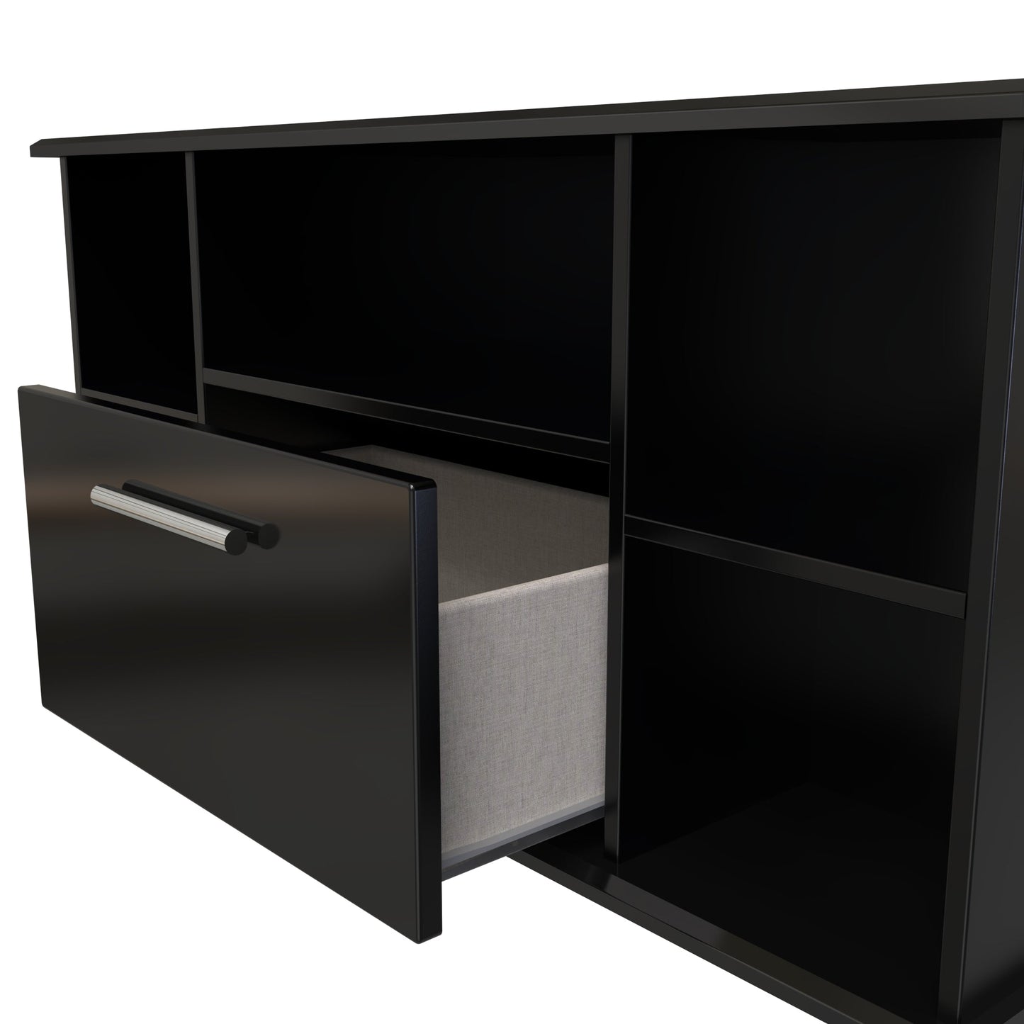 Knightsbridge Corner Corner TV Unit Black 5 Shelves 1 Drawer 112cm