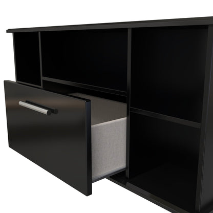 Knightsbridge Corner Corner TV Unit Black 5 Shelves 1 Drawer 112cm