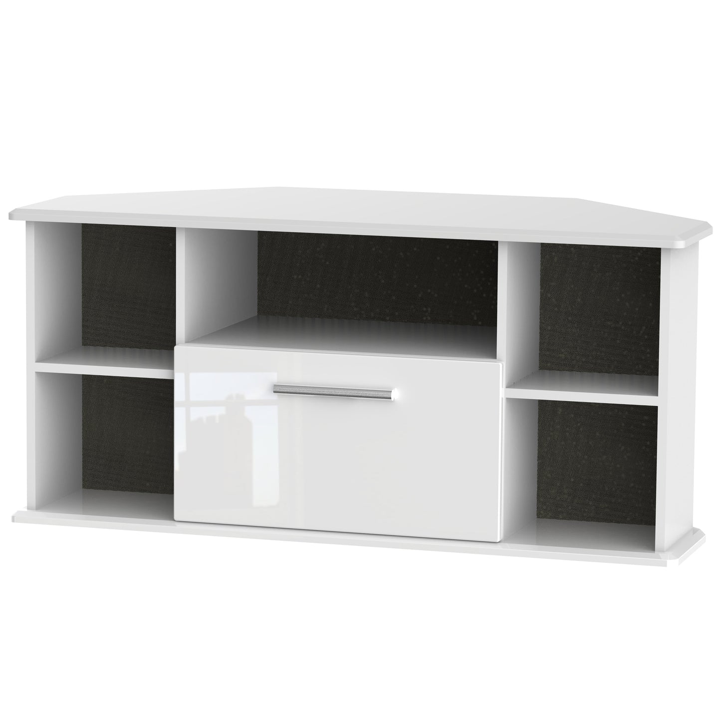 Knightsbridge Corner Corner TV Unit White 5 Shelves 1 Drawer 112cm
