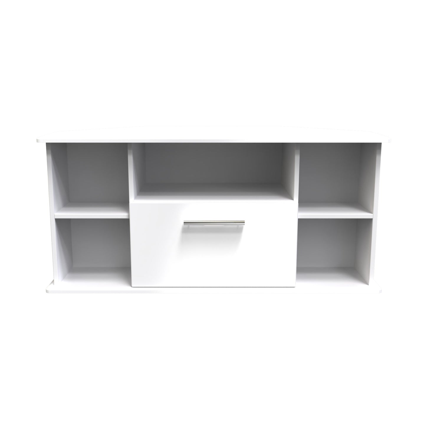 Knightsbridge Corner Corner TV Unit White 5 Shelves 1 Drawer 112cm