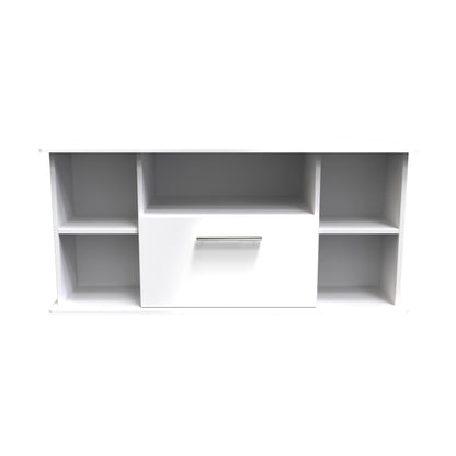 Knightsbridge Corner Corner TV Unit White 5 Shelves 1 Drawer 112cm