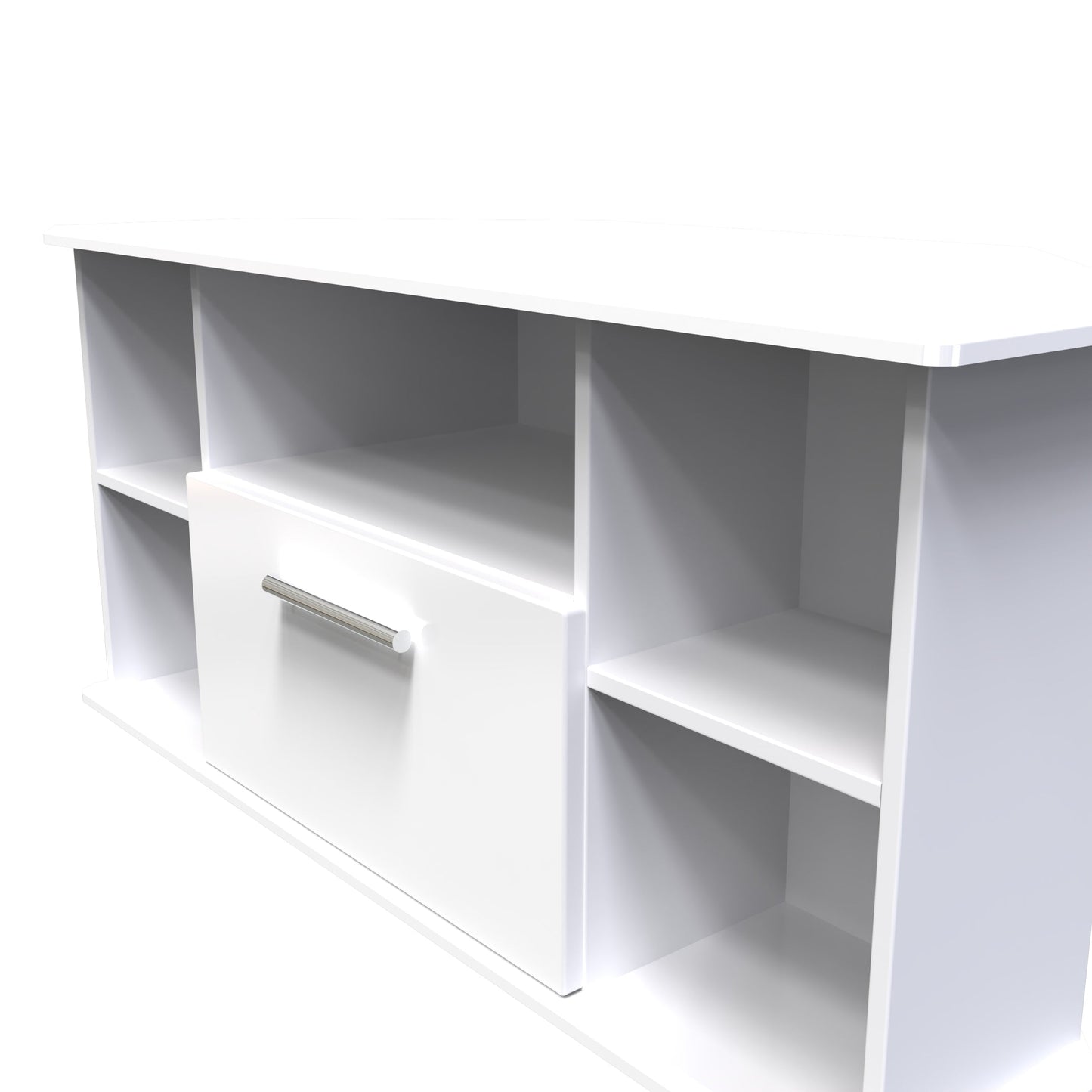 Knightsbridge Corner Corner TV Unit White 5 Shelves 1 Drawer 112cm
