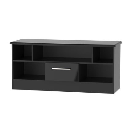 Knightsbridge TV Unit Black 5 Shelves 1 Drawer 112cm