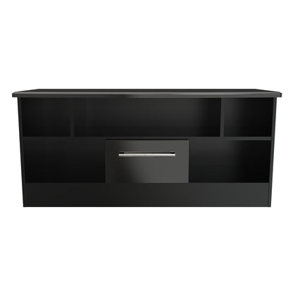 Knightsbridge TV Unit Black 5 Shelves 1 Drawer 112cm