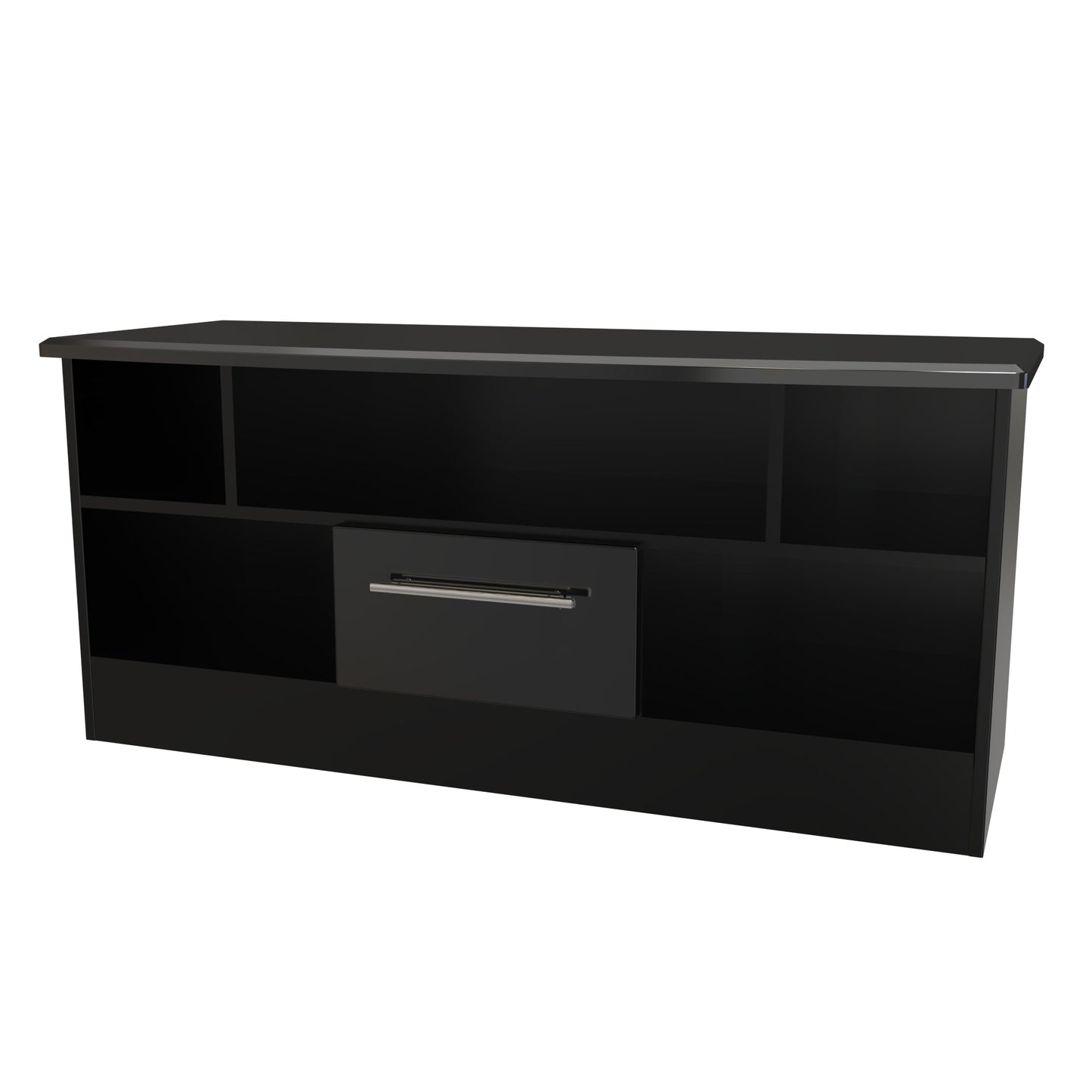 Knightsbridge TV Unit Black 5 Shelves 1 Drawer 112cm