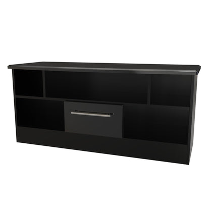 Knightsbridge TV Unit Black 5 Shelves 1 Drawer 112cm