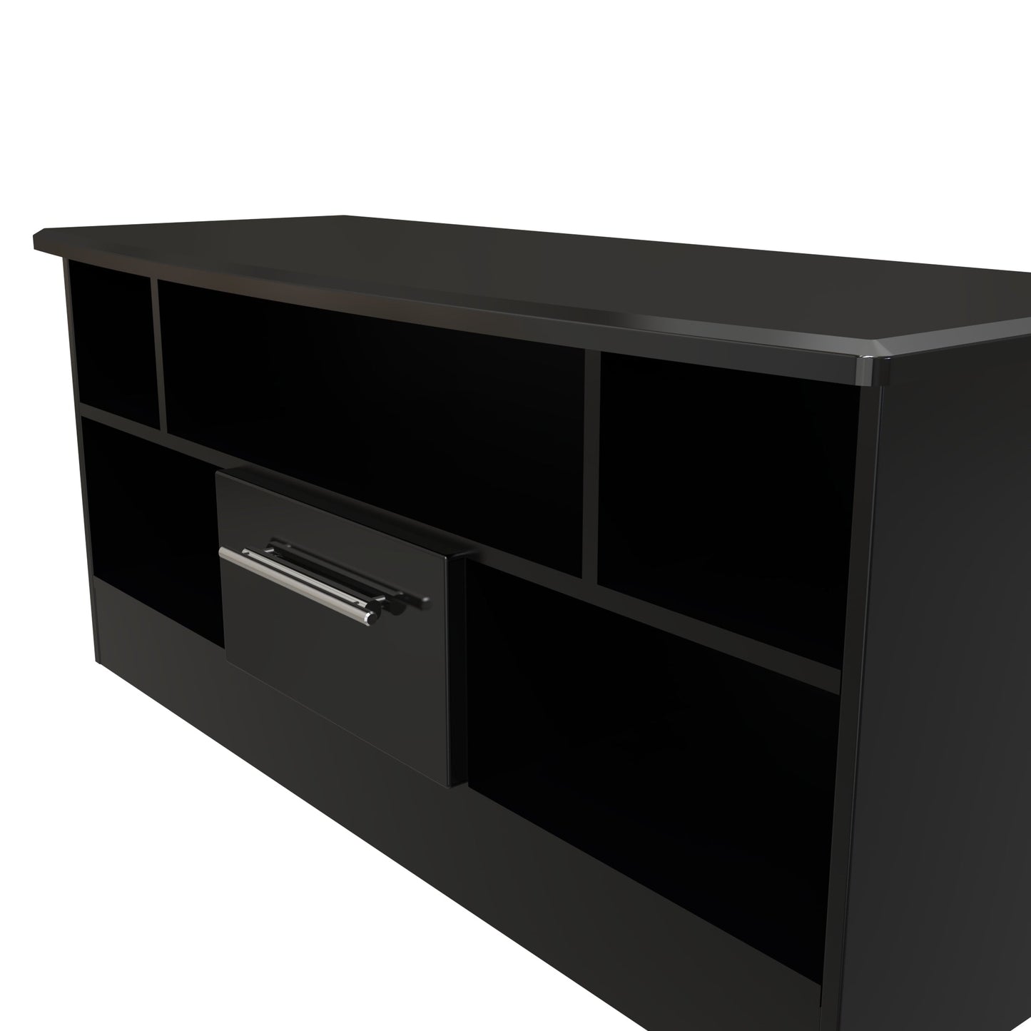 Knightsbridge TV Unit Black 5 Shelves 1 Drawer 112cm