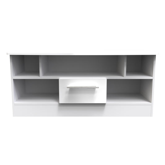 Knightsbridge TV Unit White 5 Shelves 1 Drawer 112cm