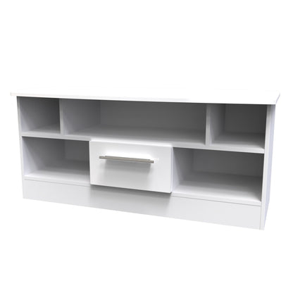 Knightsbridge TV Unit White 5 Shelves 1 Drawer 112cm