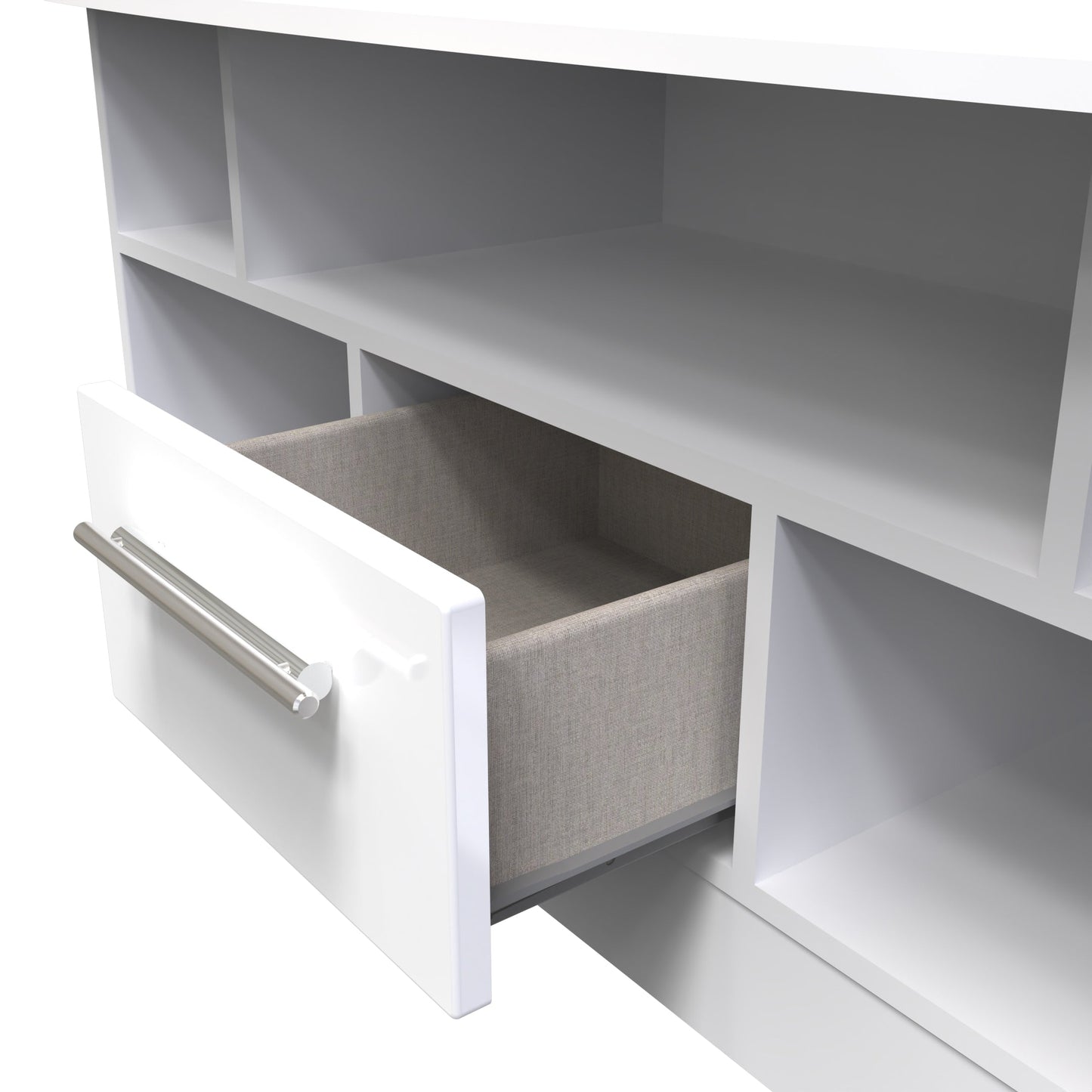 Knightsbridge TV Unit White 5 Shelves 1 Drawer 112cm