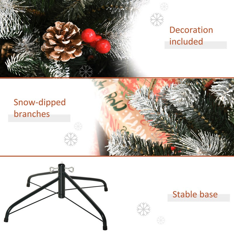 Homcom 6 Foot Artificial Snow Dipped Christmas Tree Xmas Pencil Tree with Foldable Feet Red Berries White Pinecones