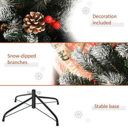 Homcom 6 Foot Artificial Snow Dipped Christmas Tree Xmas Pencil Tree with Foldable Feet Red Berries White Pinecones