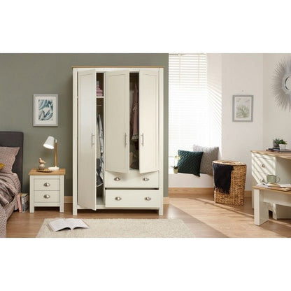 GFW Lancaster Tall Wardrobe Cream 3 Doors 1 Shelf 2 Drawers