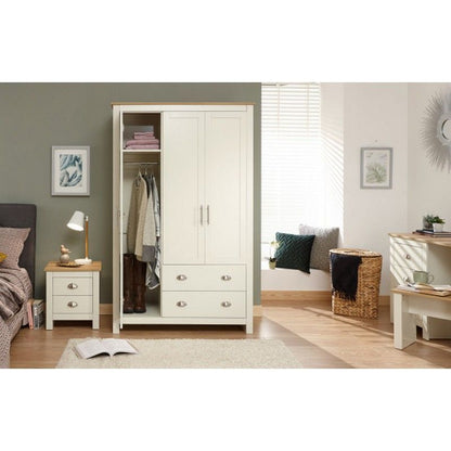GFW Lancaster Tall Wardrobe Cream 3 Doors 1 Shelf 2 Drawers