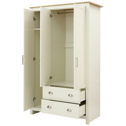 GFW Lancaster Tall Wardrobe Cream 3 Doors 1 Shelf 2 Drawers