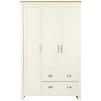 GFW Lancaster Tall Wardrobe Cream 3 Doors 1 Shelf 2 Drawers