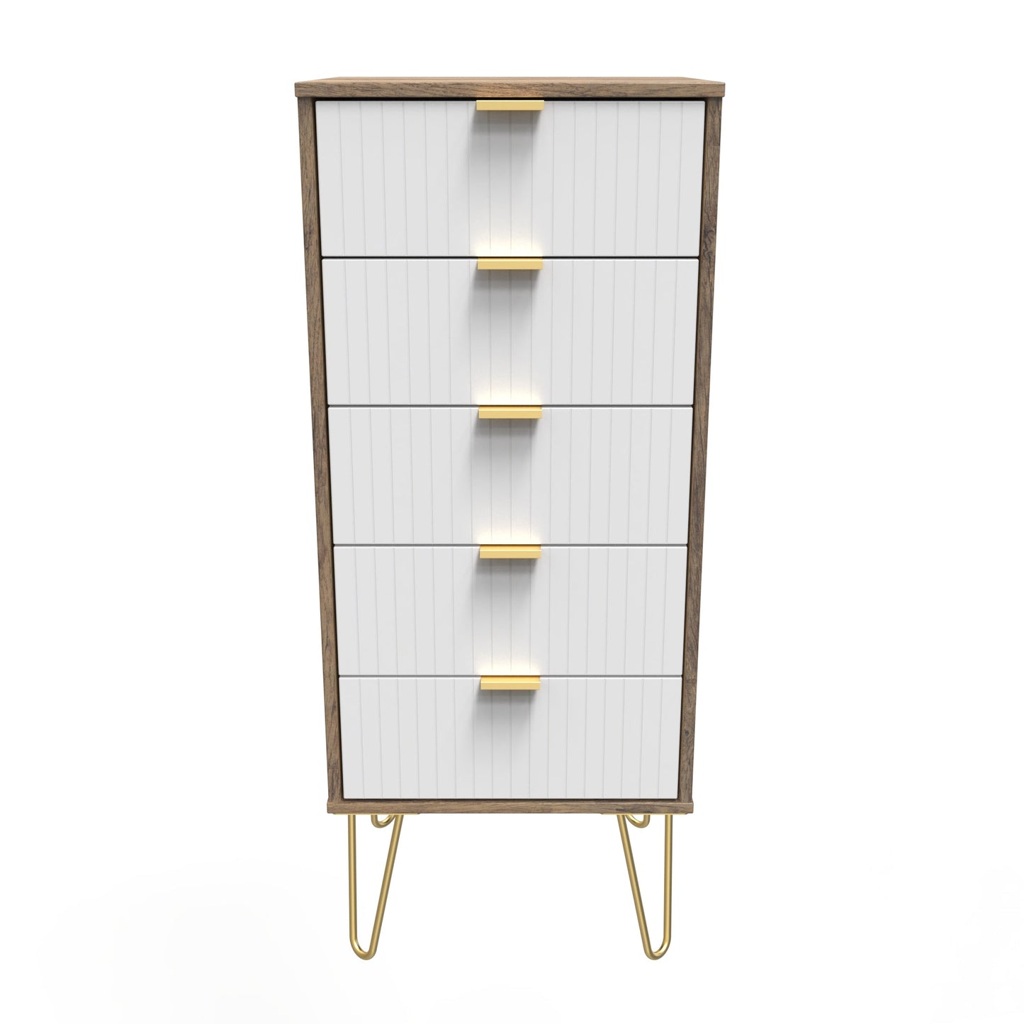 Linear Tall Tallboy White & Oak 5 Drawers 109cm